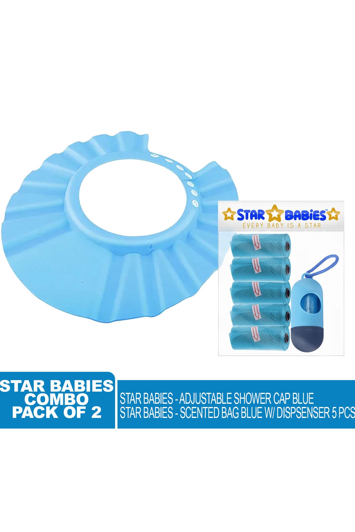 Star Babies Adjustable Shower Cap + Scented Bag + Dispenser - Blue