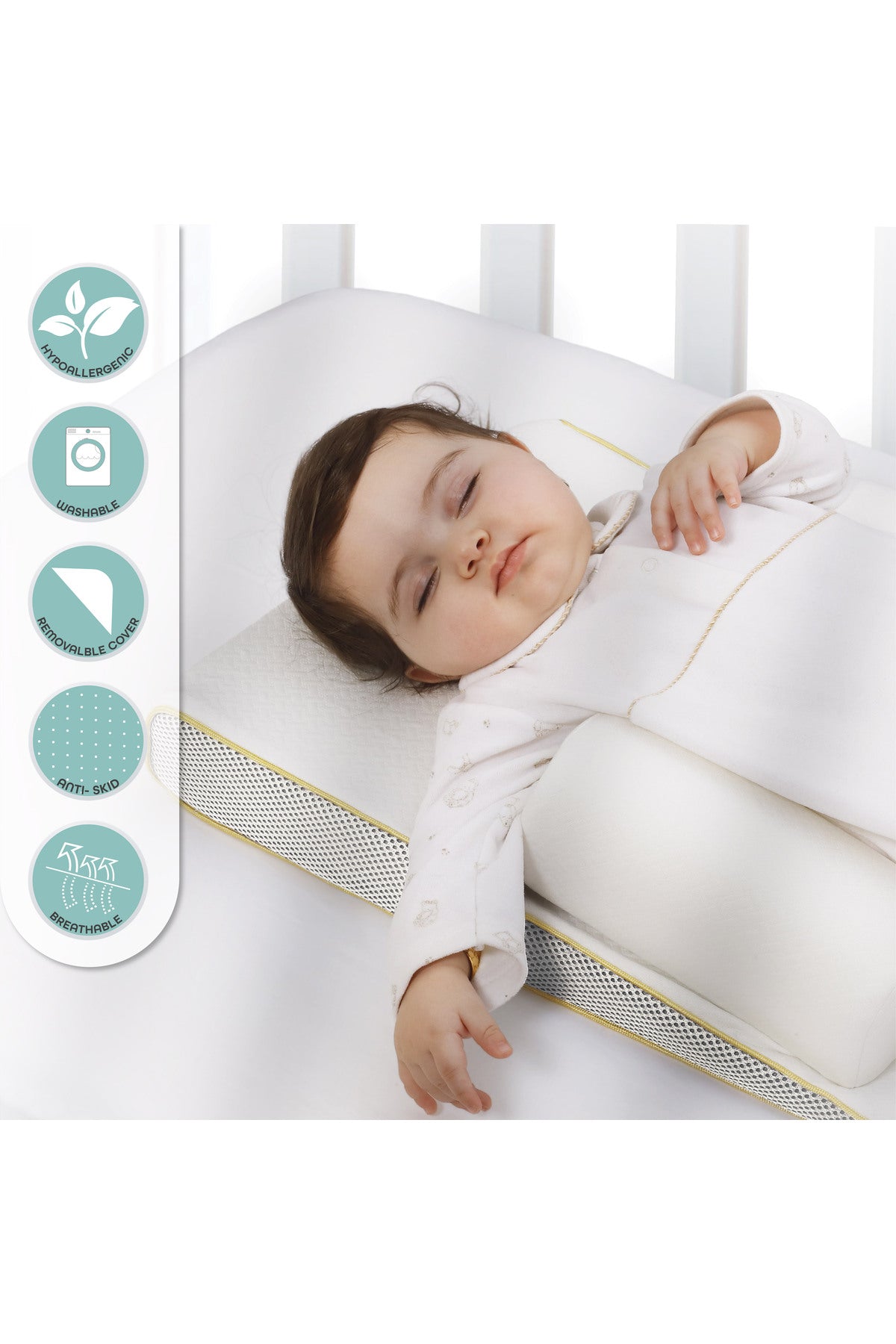 MOON  Organic Easy And Breathable Sleep Positioner- White, organic fabric
