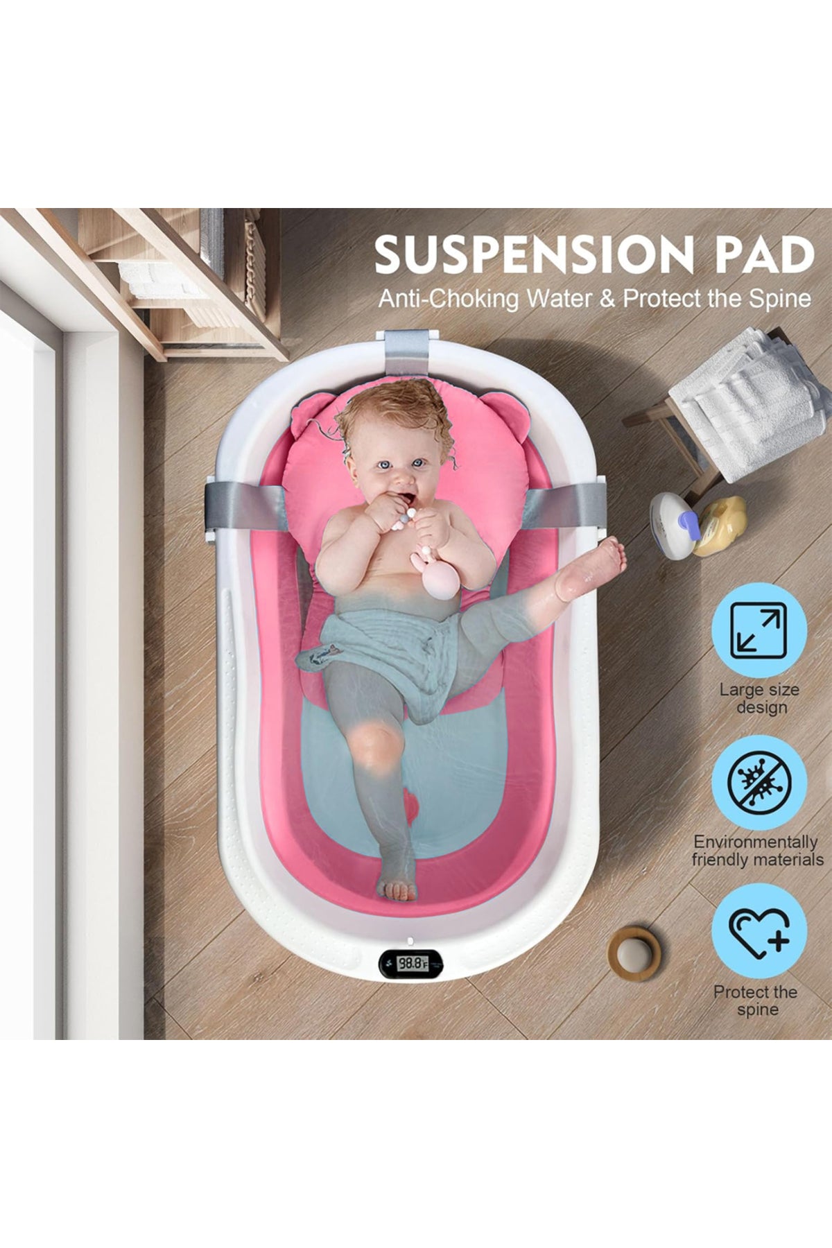 Star Babies - Baby Foldable Bathtub With Thermometer & Bathmat Set - Pink