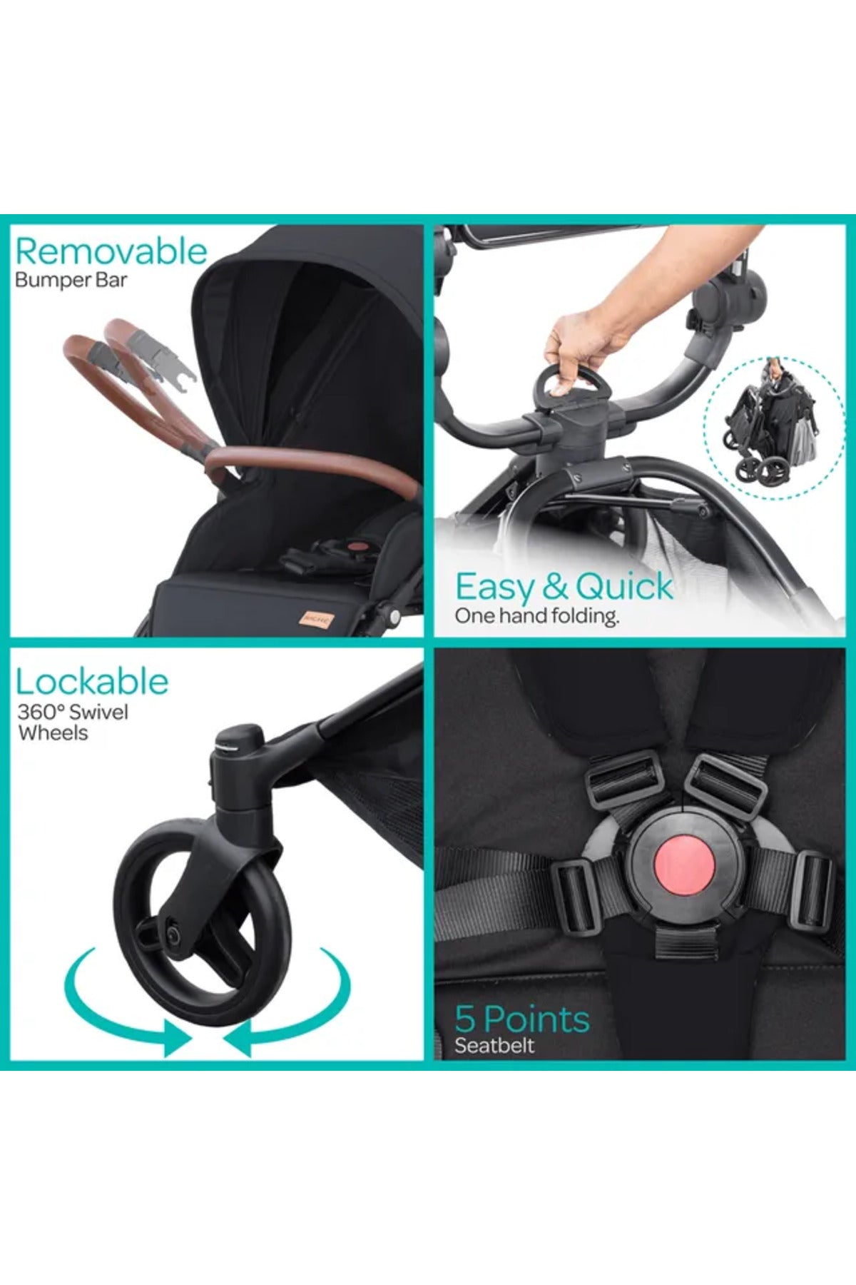 MOON Riche Advanced Baby Stroller ,360° Rotating Handle-Grey