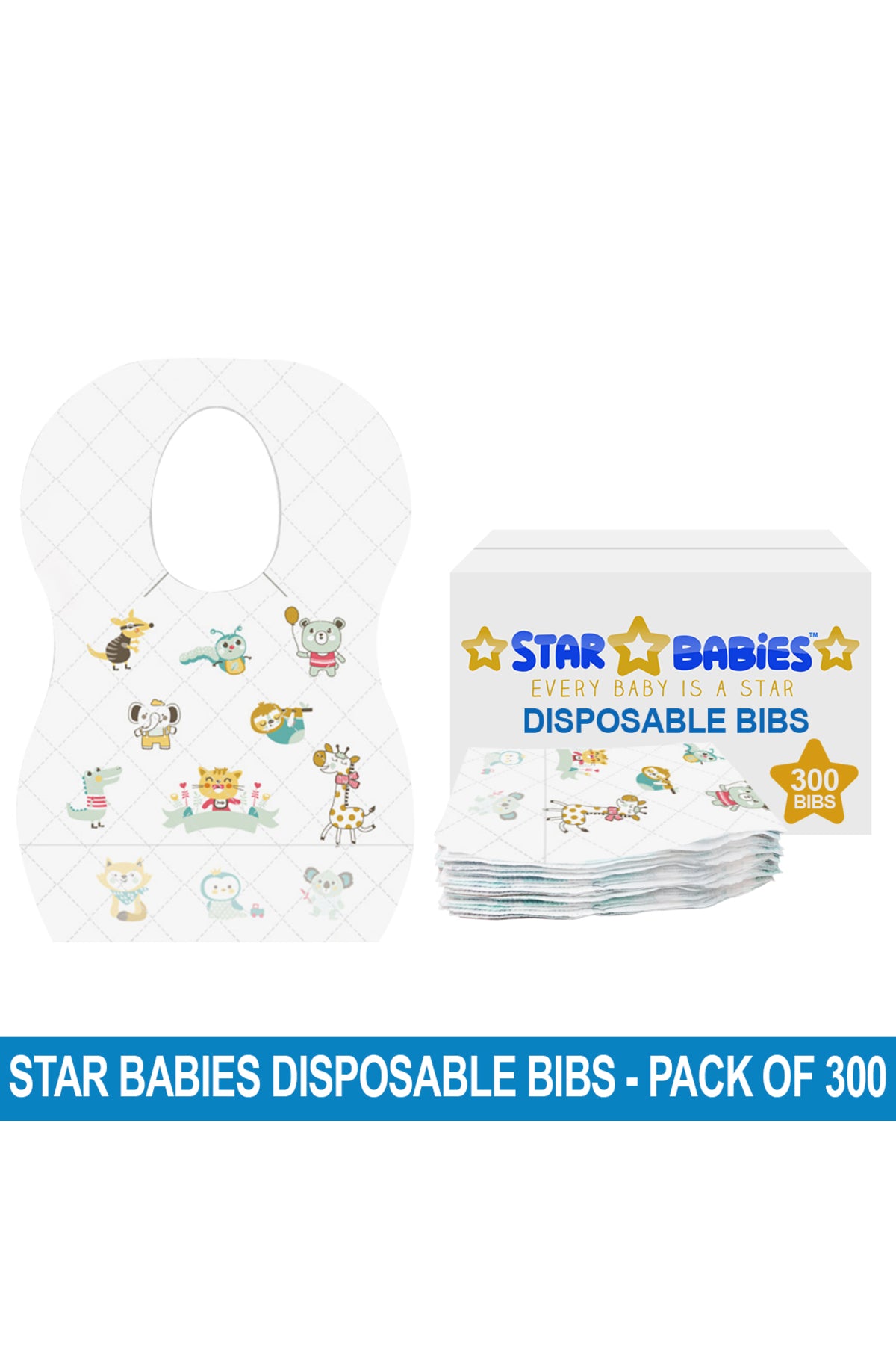 Star Babies - Disposable Bibs - Pack of 300 - Animal Print