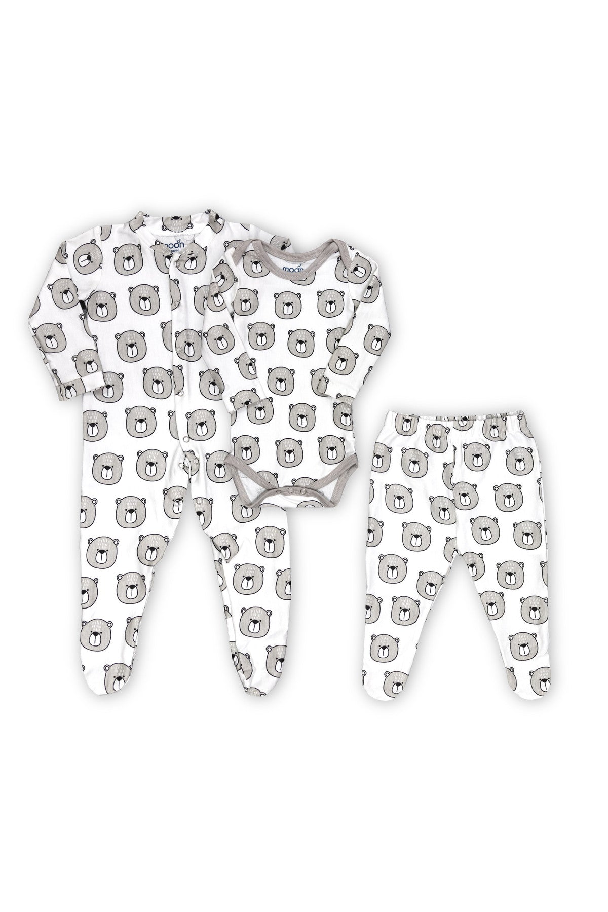 MOON Organic Baby 3 in 1 Gift Set- Romper-Body Suit-Jogger for 0-3 Months - Bear Print