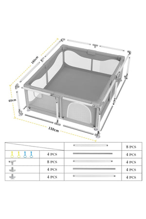 Star Babies - Baby Playpen With 4 Pull-Up Rings - Dark Grey - 180 x 150 cm