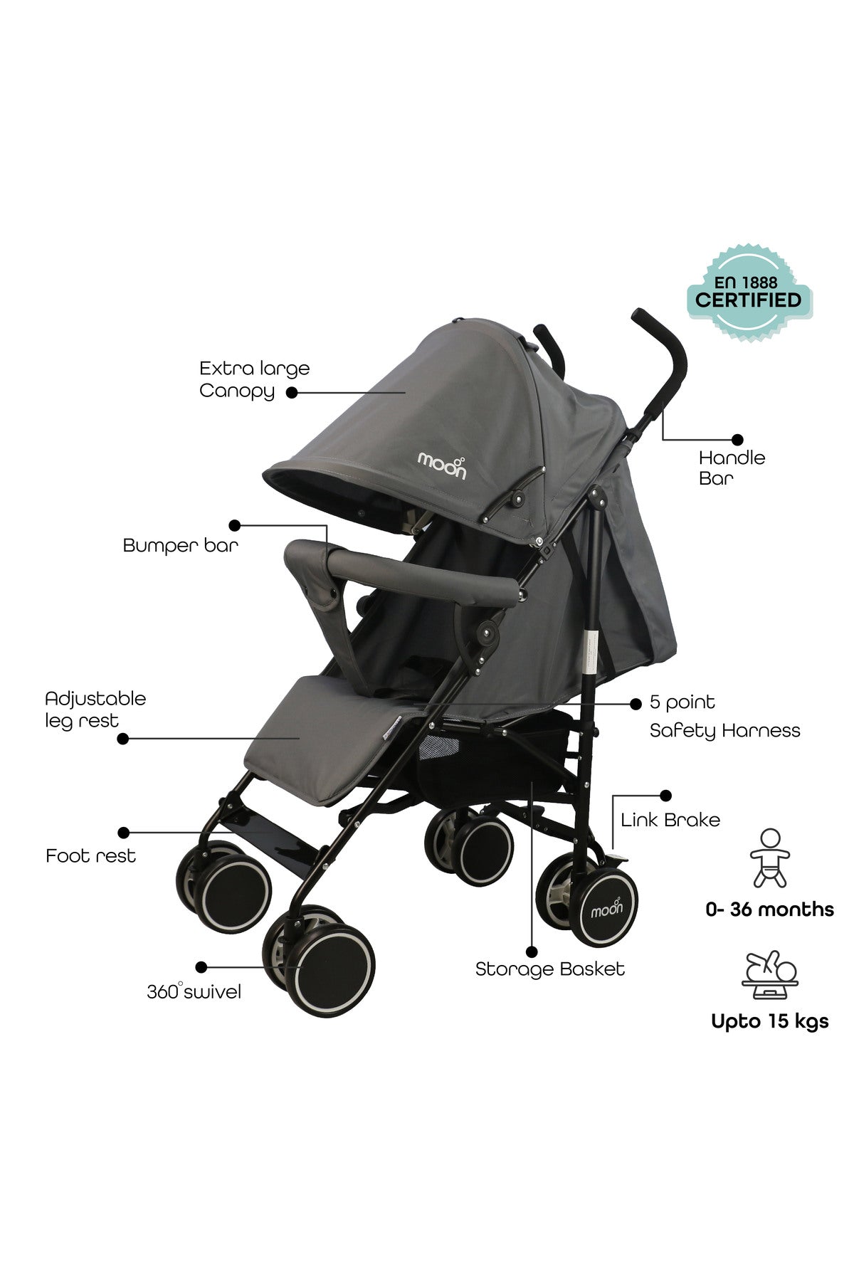 MOON Neo Plus Light Weight Travel Stroller,Mid Grey