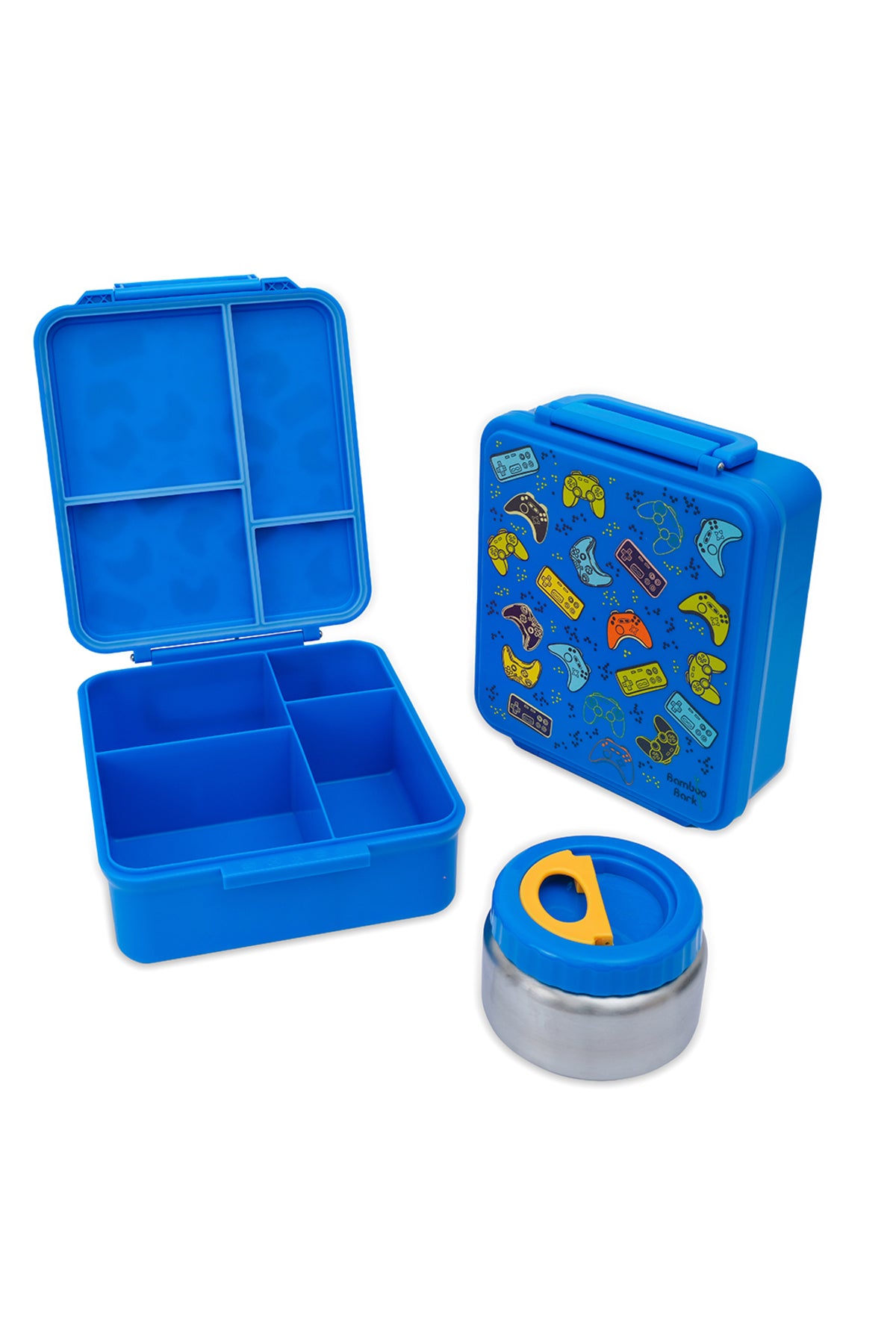 Bamboo Bark childrens kids large school lunch box, bento, snack box with compartments for kids, food jar included