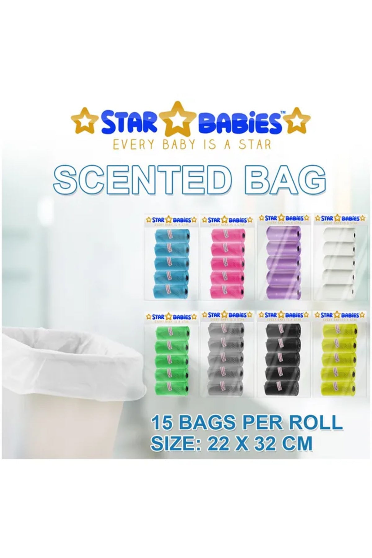 Star Babies - Scented Nappy Bag Roll - Pack of 40/600 Bags - White