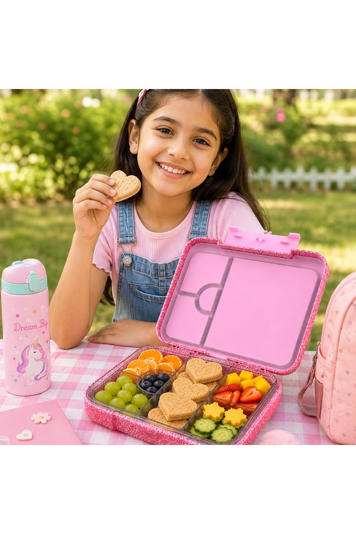 StarMarz Bento Glitter Lunch Box For Kids – Little Princes Edition | 4–6 Compartments, Sandwich Cutters, Fruit Pickers, 1195Ml, Detachable Tray-Pink
