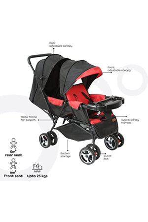 MOON Magnum Tandem Easy Fold Twin Travel Stroller,Fire Red