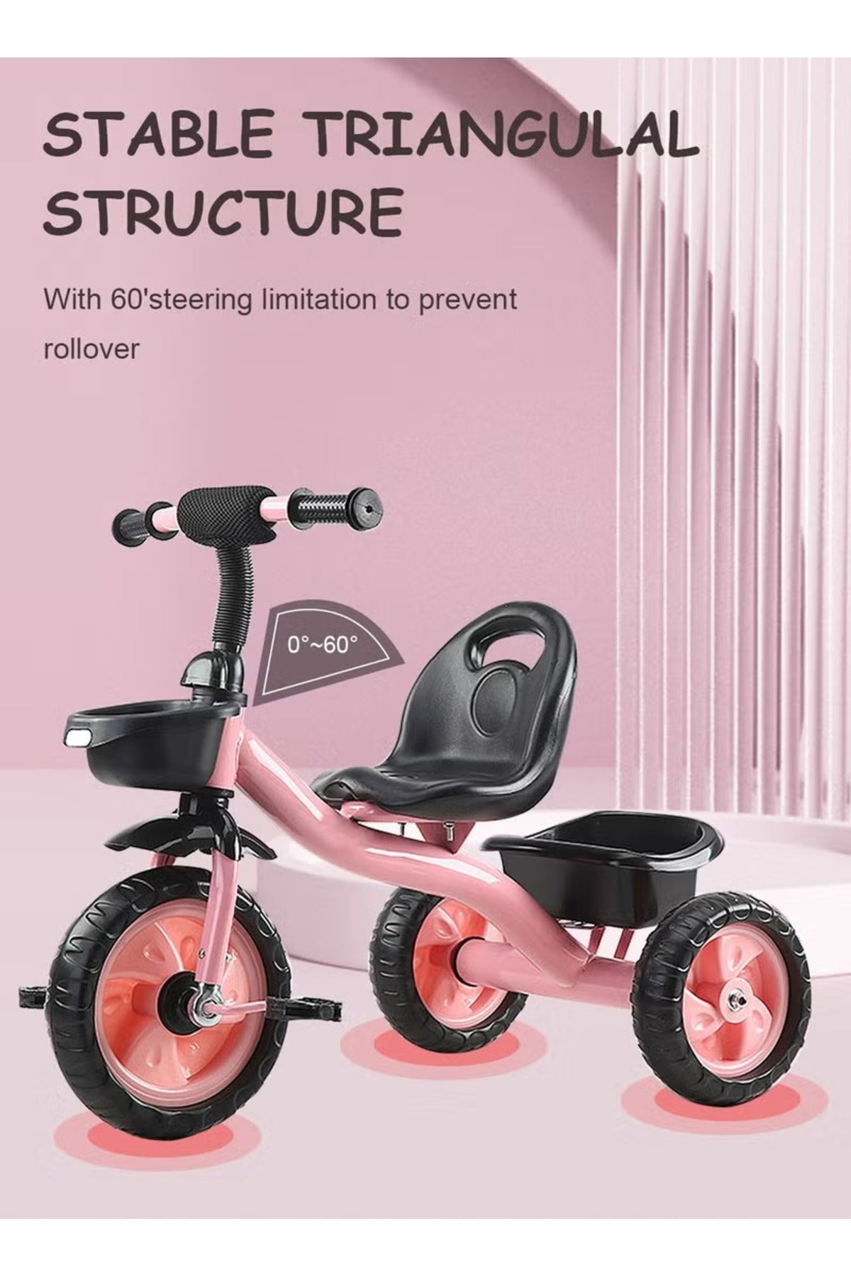 StarMarz Toddler 3-Wheel Tricycle Ride-On Toy with Safety Seat, Cup Holder & Rear Storage Basket - Pink