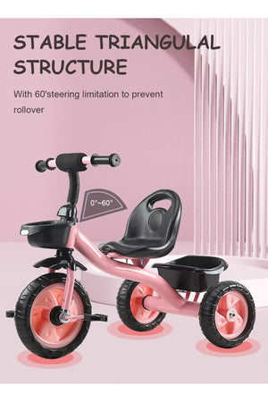 StarMarz Toddler 3-Wheel Tricycle Ride-On Toy with Safety Seat, Cup Holder & Rear Storage Basket - Pink