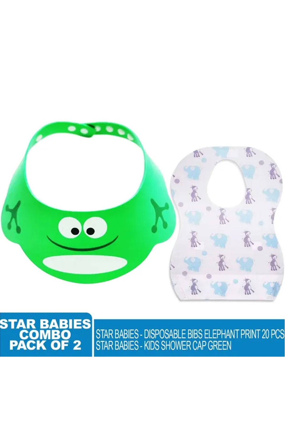 Star Babies - Kids Shower Cap With Printed Disposable Bibs 20pcs - Green