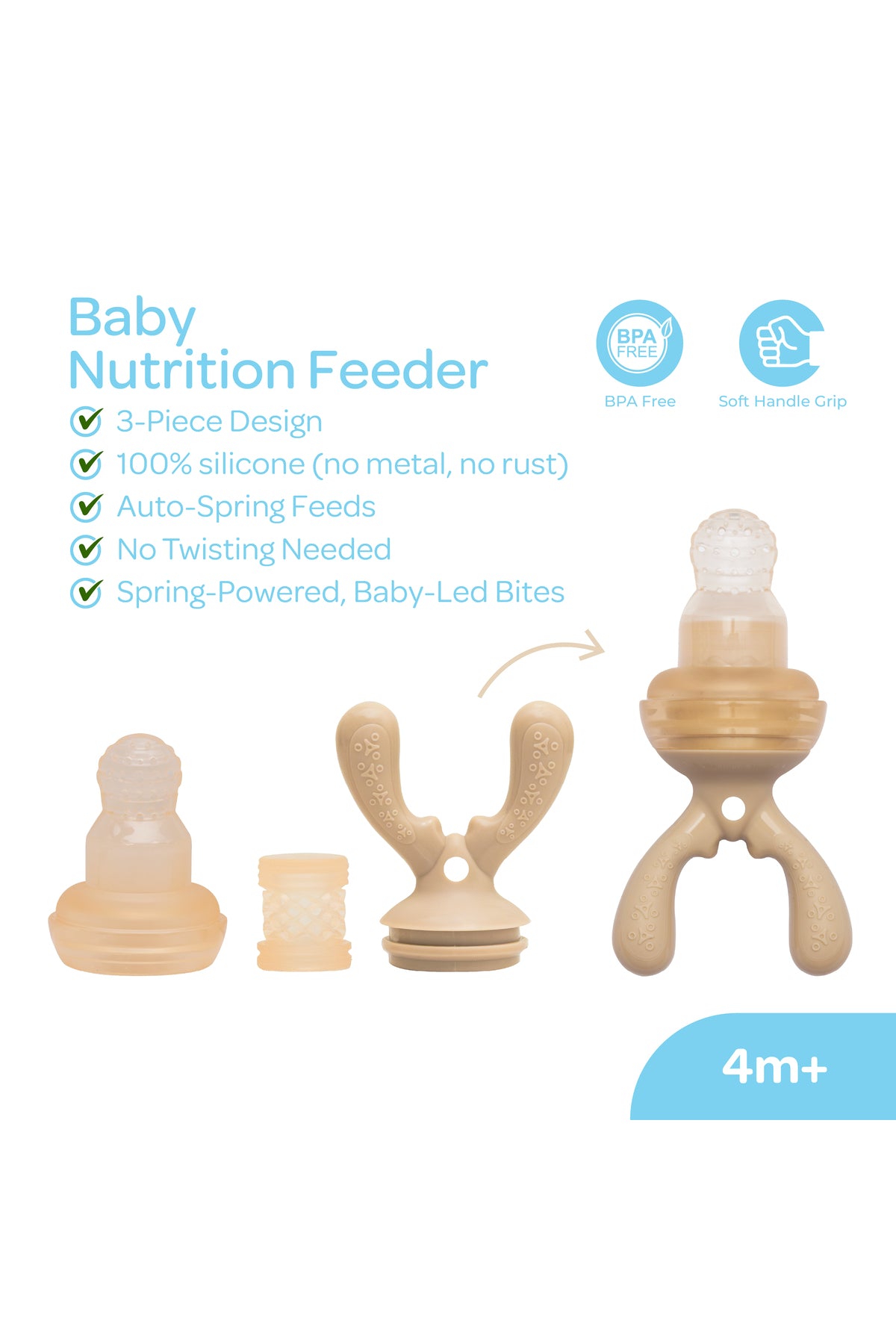 Moon  Baby Fruit Feeder Teether | Silicone Pacifier for Infants & Toddlers | BPA-Free Snack Holder,Chewing Trainer- Beige