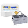 Star Babies - Regular Diaper Caddy Organizer with Disposable Changing Mat 100pcs - Grey
