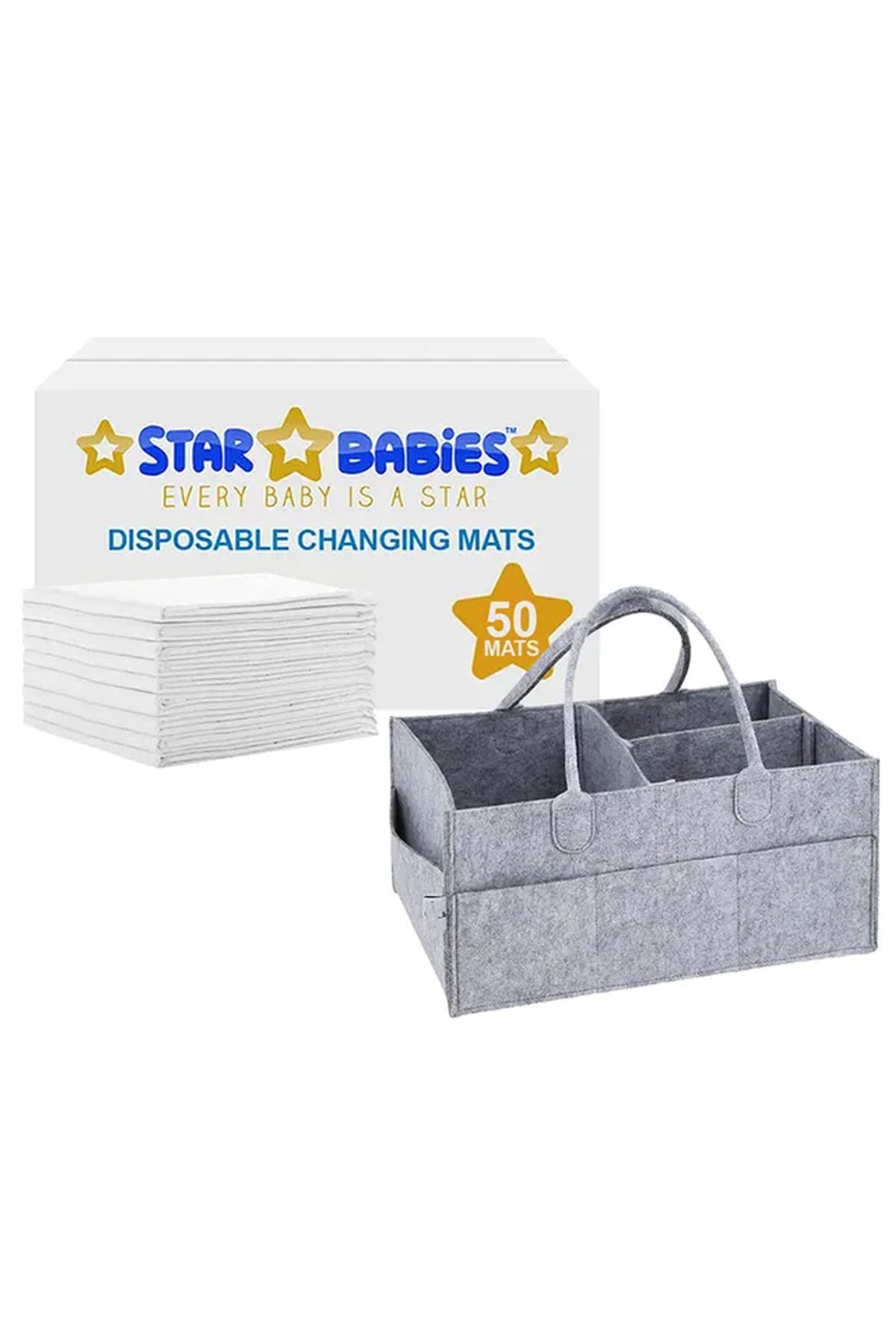 Star Babies - Regular Diaper Caddy Organizer with Disposable Changing Mat 100pcs - Grey