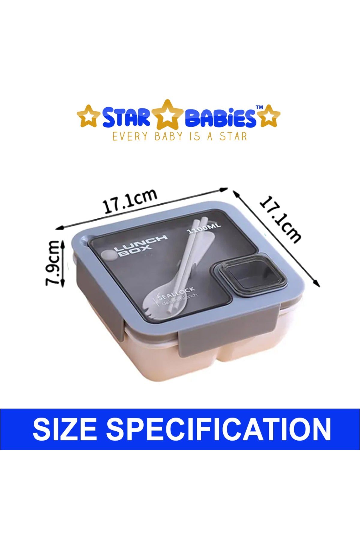 Star Babies - Lunch Box With 2 Compartments, Spoon And Fork - Blue/Pink - 1100ml