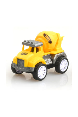 Kikibebe Friction Truck Set – 2 Random Style Pull-Back Engineering Vehicles With Inertial Drive – Interactive Educational Toy – Grey & Yellow