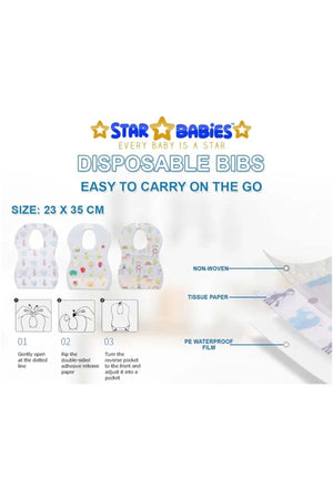 Star Babies Disposable Bibs Pack of 150 - Assorted Printed
