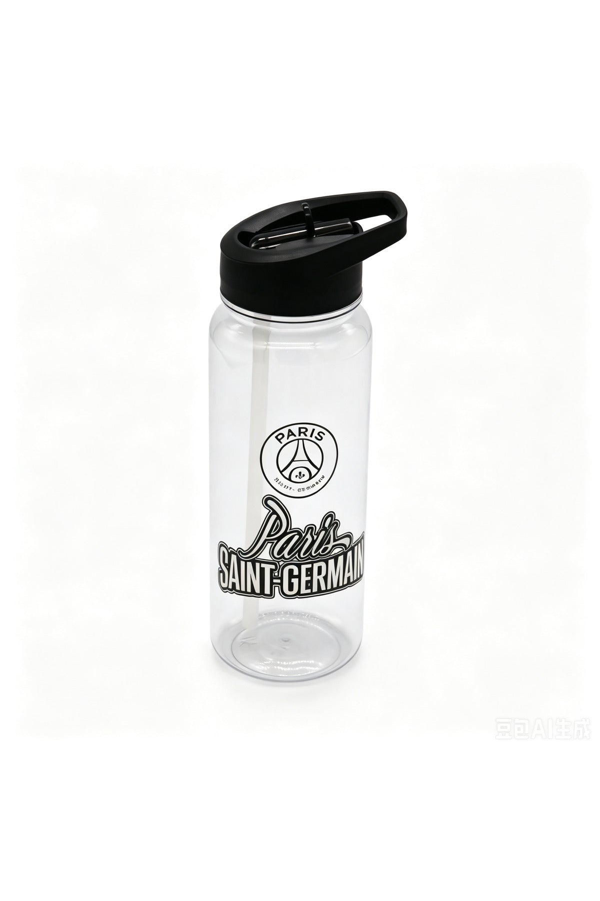 Paris Saint Germain Plastic Water Bottle 600ml with Straw Lid, PSG Football Leakproof School Bottle for Boys, Teens & Kids, Reusable Sports Bottle for Gym, Travel & Outdoor Use (Green & Black)