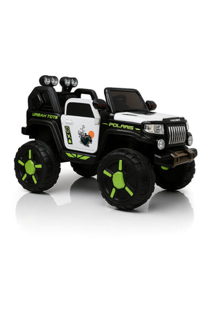 Urban Tots-Jeep Pollris Battery Operated Jeep For Kids With Wireless Remote Control - 12V8Ah Battery, 15000 Rpm Tyre Motor, 7000 Rpm Steering Motor-Green and Black