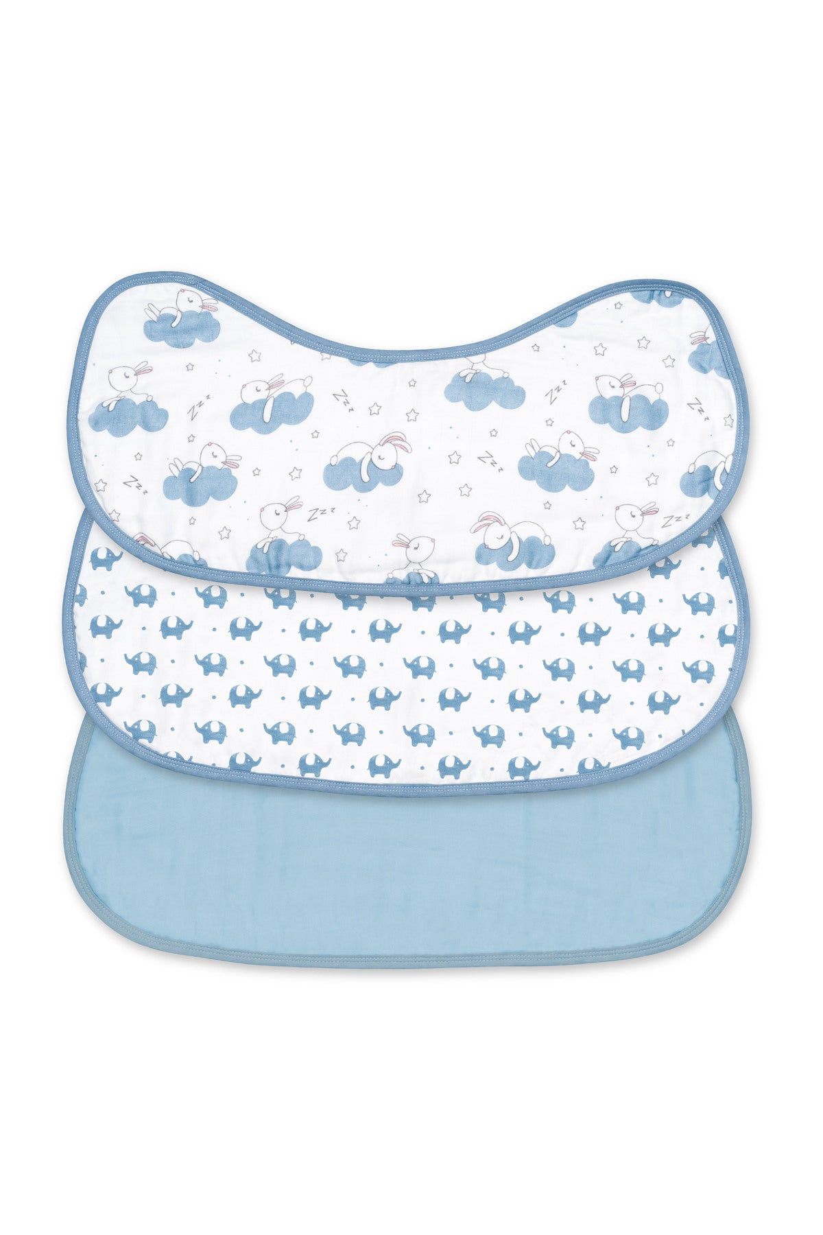 MOON Organic Burpy Cloth. (8 Layer)-.Bunny, Elephant & Blue