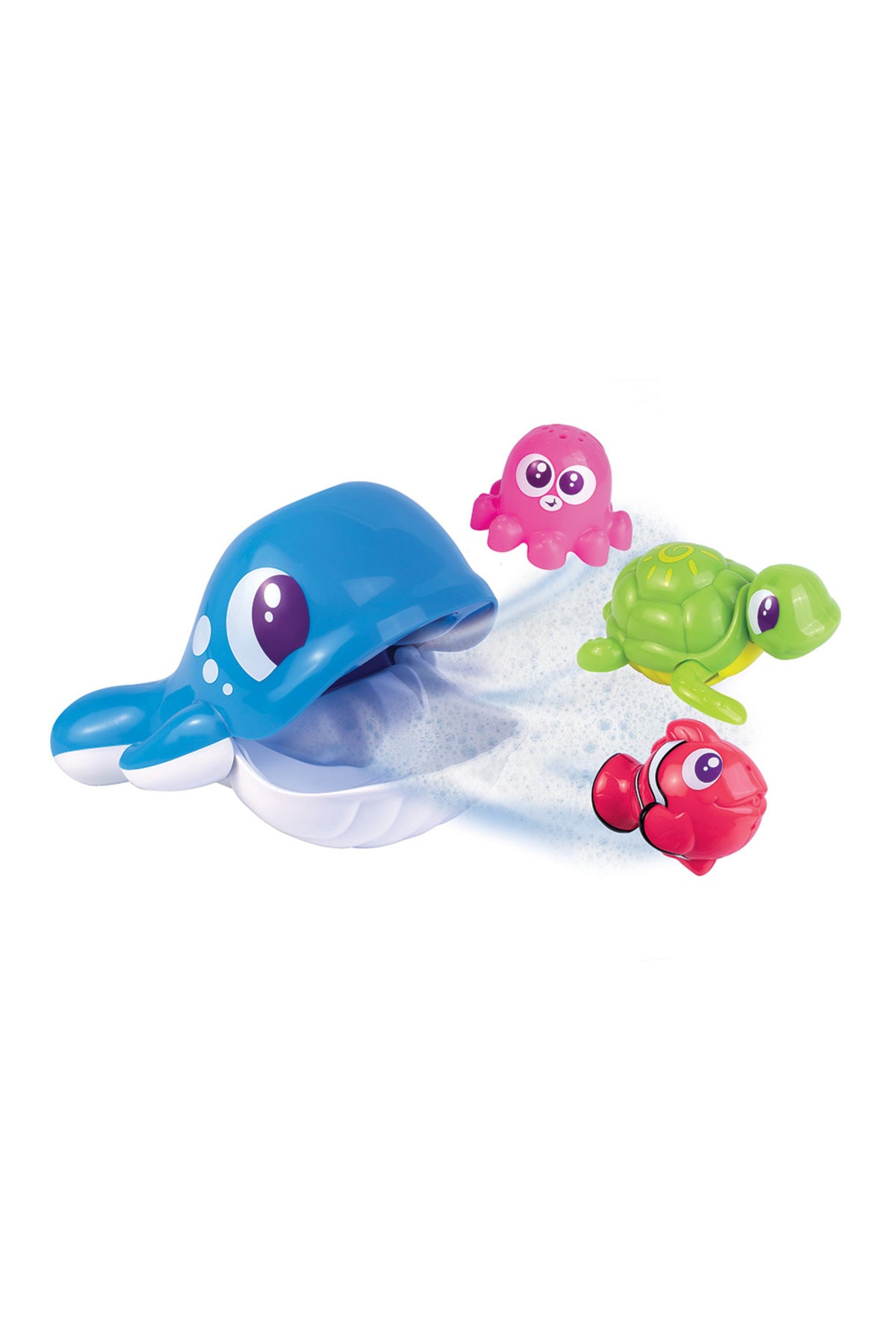 Little Learners Whale 'n Friends - Bath Toy Set with 4 Oceanic Animals, Floating Whale, Wind-Up Turtle, Squirting Fish, Octopus, 12M+