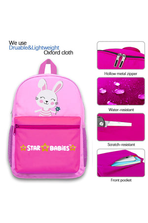 Star Babies 16-Inch Cute Rabbit Themed Children's Backpack with Adjustable Shoulder Strap for Hiking Large with Bento Lunch Box with 4 Compartments, BPA Free, Leak-Proof, Toddler-Friendly, 3 Years+ size,Pack of 2