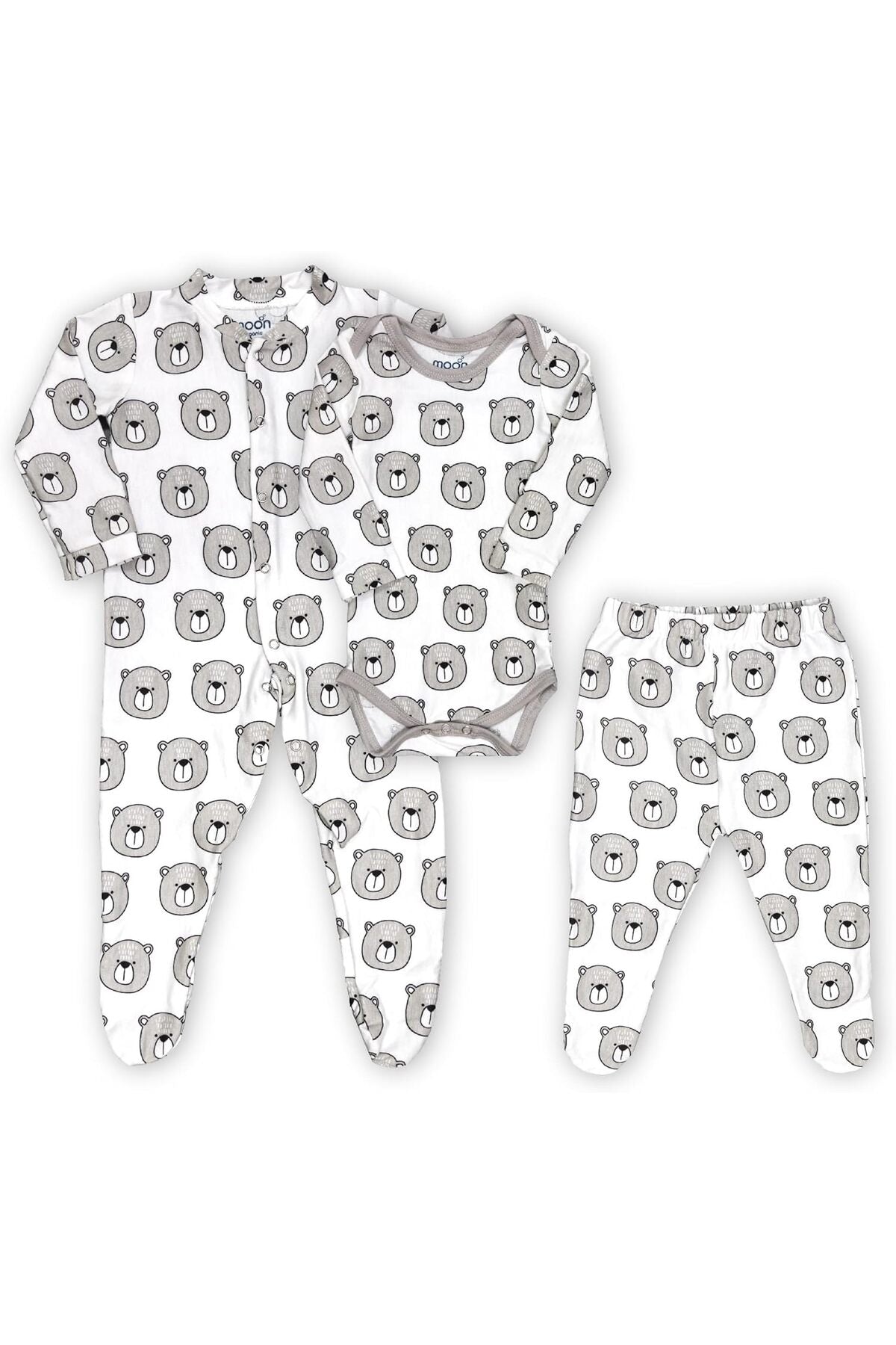 MOON Organic Baby 3 in 1 Gift Set- Romper-Body Suit-Jogger for 12-18 Months - Bear Print