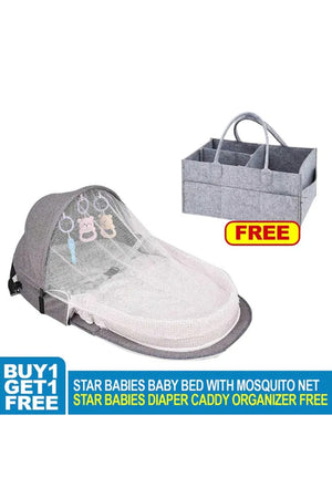 Star Babies - Baby Mosquito Bed Grey w/ Caddy Diaper Organizer - Grey