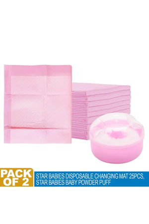 Star Babies - Disposable Changing Mats 25pcs & Baby Powder Puff Combo Set