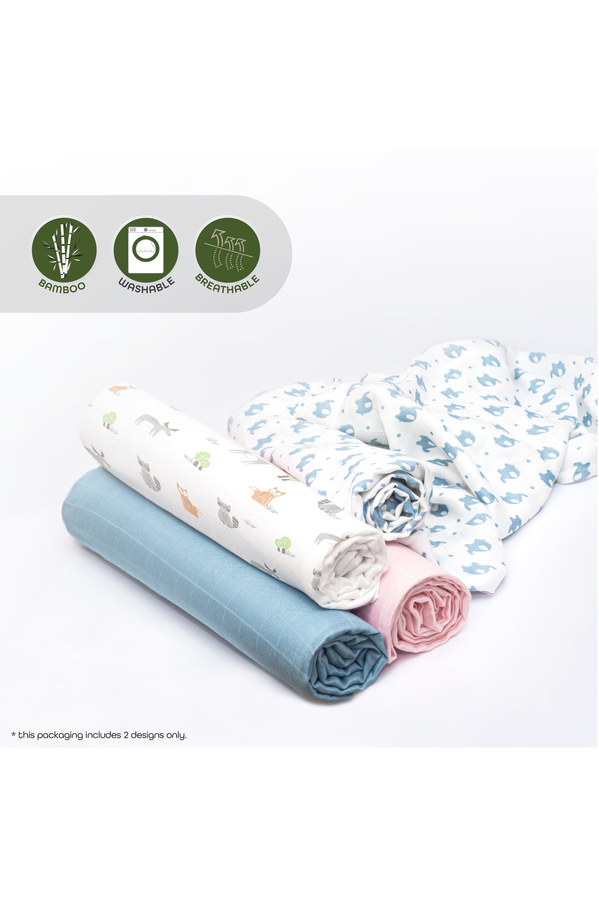 MOON Bamboo Muslin Wrap/ Swaddle-Elephant Print & Blue.