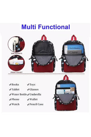 Star Babies - School Backpack With Eco Friendly Double Layer - BPA Free Lunch Box, Stainless Steel Water Bottle 500ml - Red