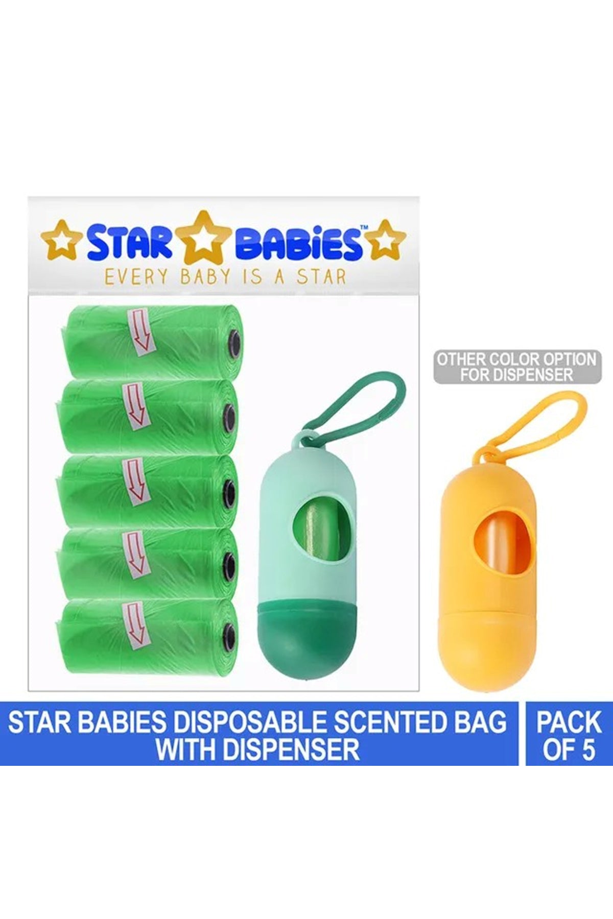 Star Babies Pack Of 5 Scented Bag Green With Dispenser, Pack Of 1