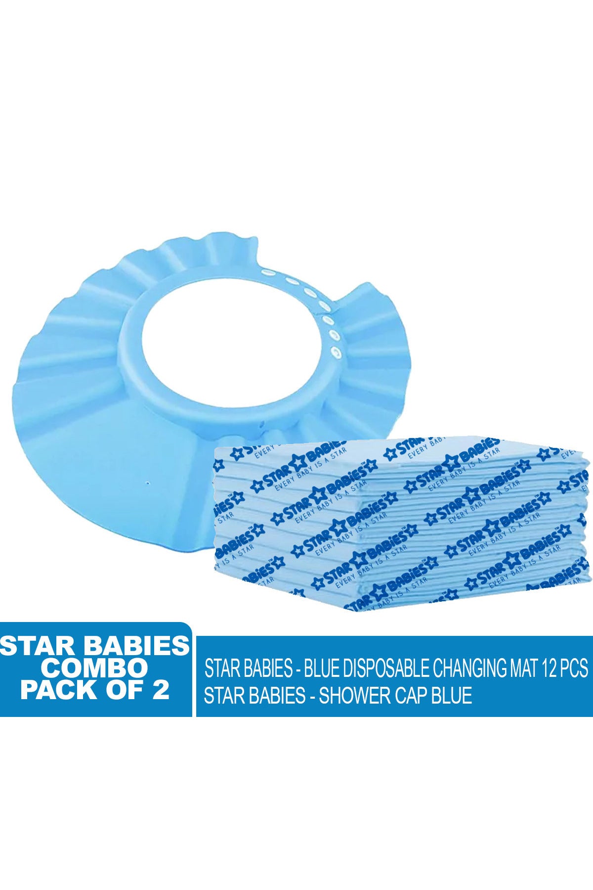 Star Babies Disposable Changing Mat + Shower Cap - Blue