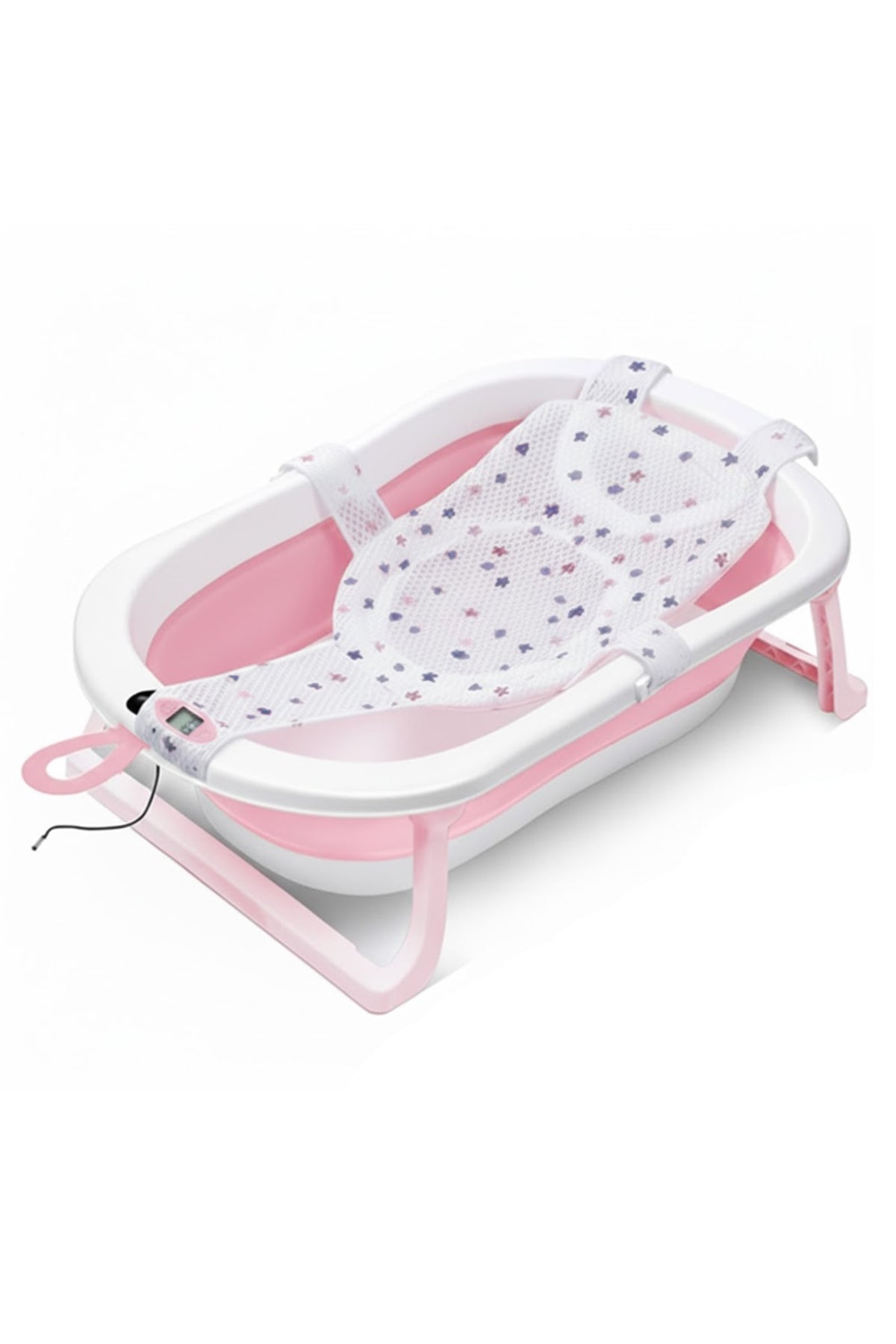 Star Babies - Baby Foldable Bathtub With Thermometer & Bath Seat Support Net, Set - Pink - Pack of 2