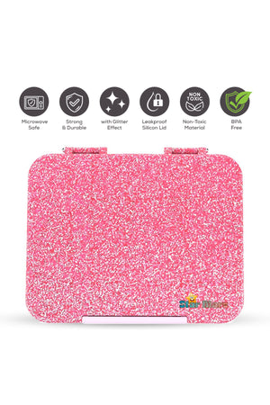 StarMarz - Little Princes Pink Bento Glitter Lunch Box with Plastic Water Bottle Dancing Unicorn (480ml) - Purple