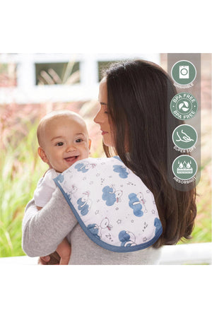 MOON Organic Burpy Cloth. (8 Layer)-.Bunny, Elephant & Blue