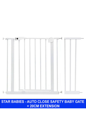 Star Babies - Auto-Close Safety Baby Gate - 75-84cm + 20cm Extension Kit