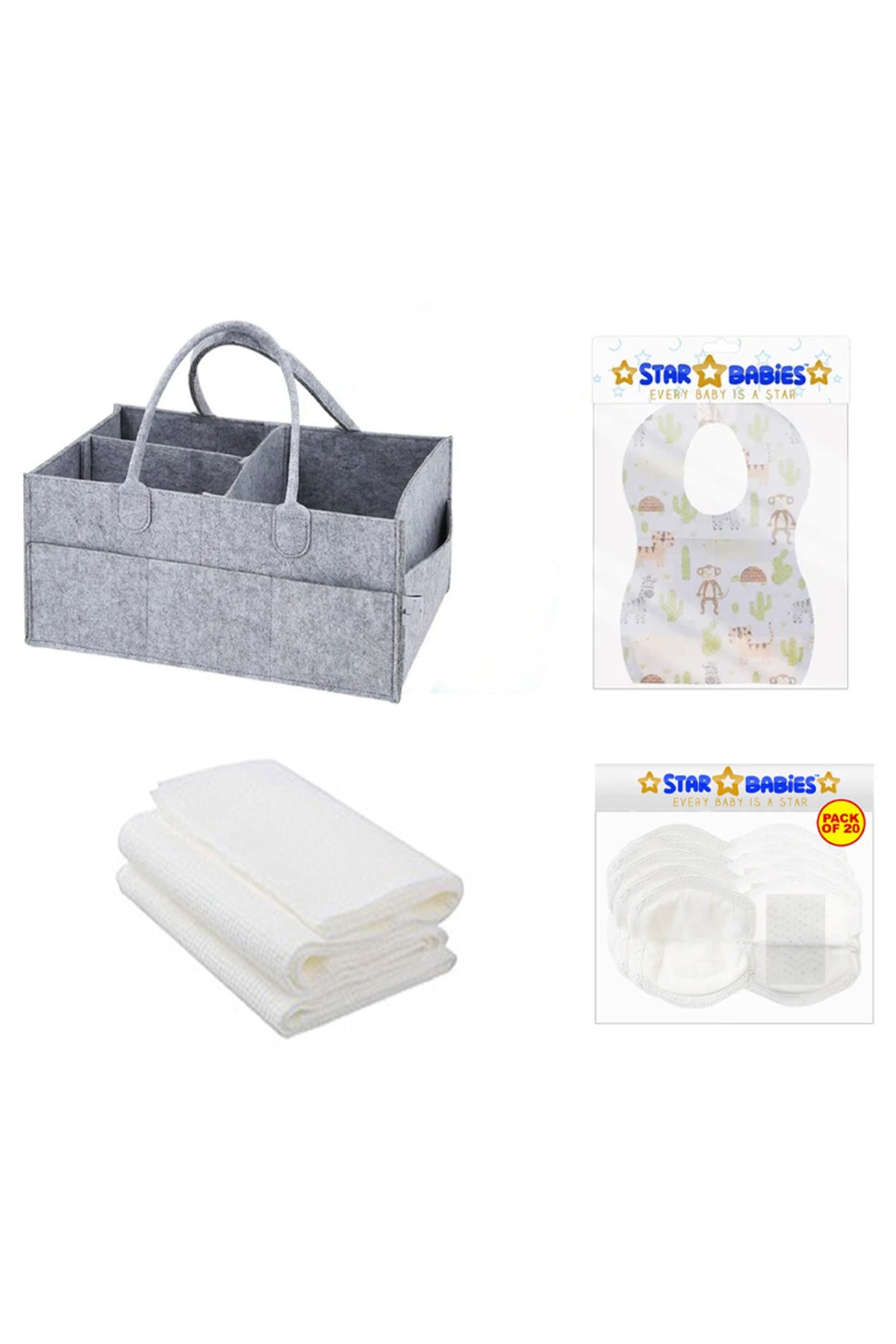 Star Babies - Caddy Organizer Diaper & Bibs 10pcs & Breast Pad 20pcs & Towel 3pcs - Grey