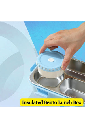 Star Babies Food Grade 304 Stainless Steel Bento Lunch Box with 4 Compartments and Leak-Proof Lid - Blue