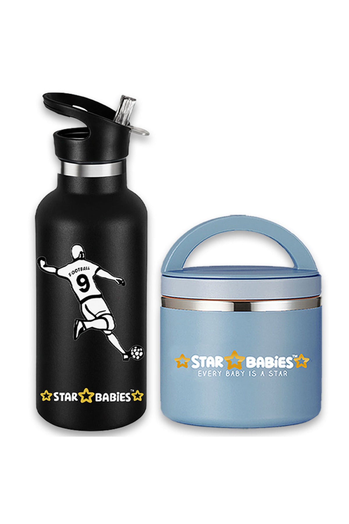 Star Babies - Stainless Steel Water Bottle & Food Jar Set - Football - 2 Pcs - 500ml
