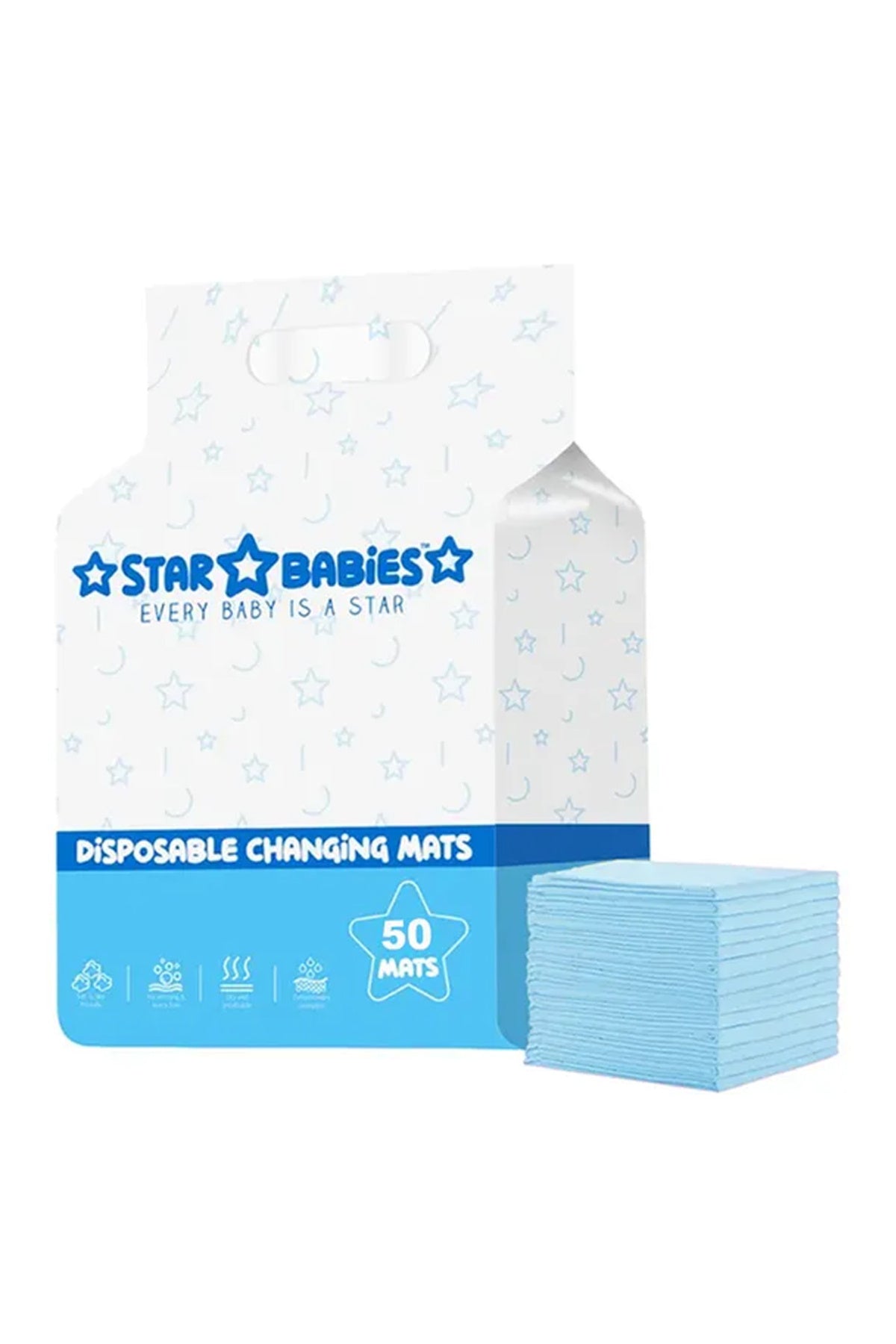 Star Babies Disposable Changing Mats,Waterproof Baby Changing Pads, 33x45cm, Highly Absorbent Leakproof Changing Pad Baby, Pack of 50-Blue