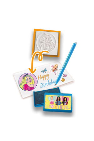 Multiprint Barbie Greeting Card Maker – Includes 30 Stickers, 20 Cards, 10 Markers, 5 Stampers & 1 Ink Pad – DIY Card Craft Set for Kids