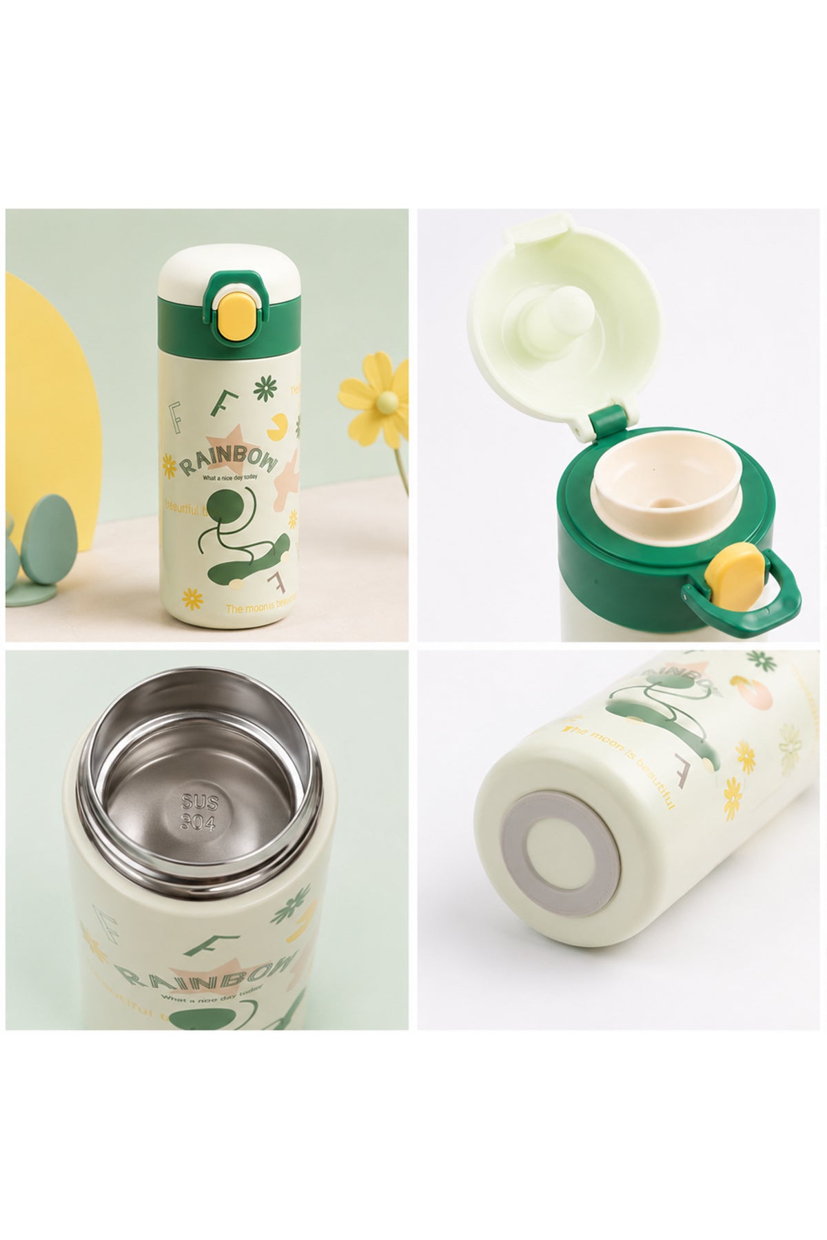 Cocobee 500Ml Green Stainless Steel Insulated Water Bottle – Leakproof, Odour-Free, With Soft Handle Grip (Age 3+)-Green