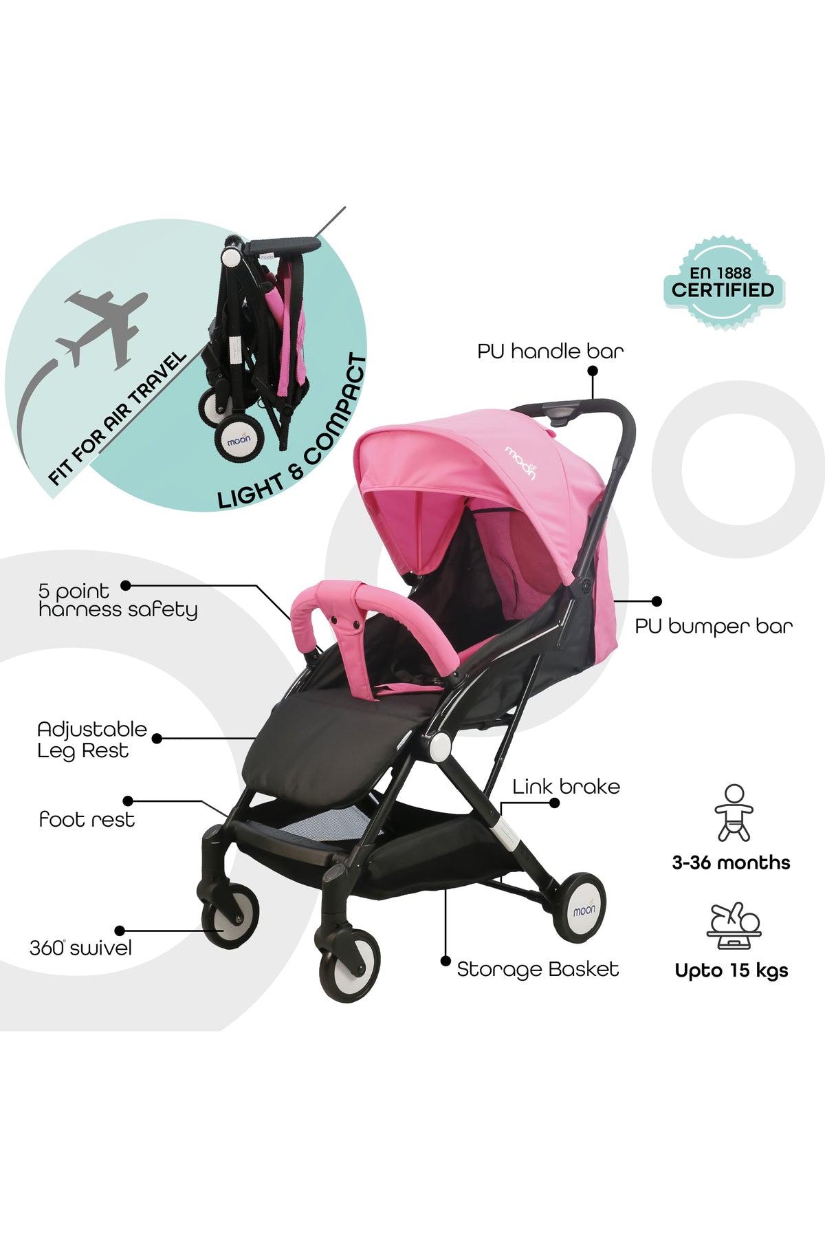 MOON Travel-Lite  - Cabin Stroller,Pink
