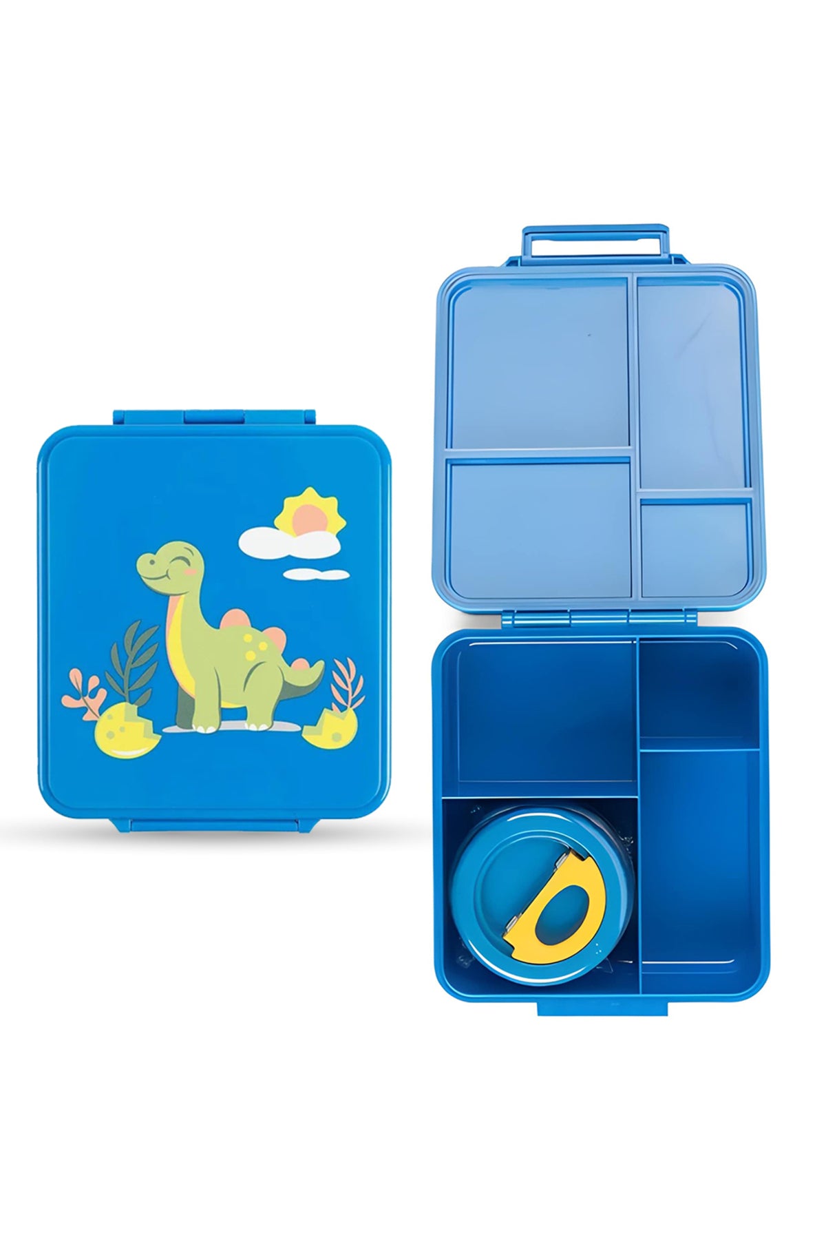 Cocobee Dino Tritan Bento Lunch Box With Food Jar, 4 Compartments, Leakproof & Microwave Safe, 1.87L , Bpa Free – Ages 3+(Blue)