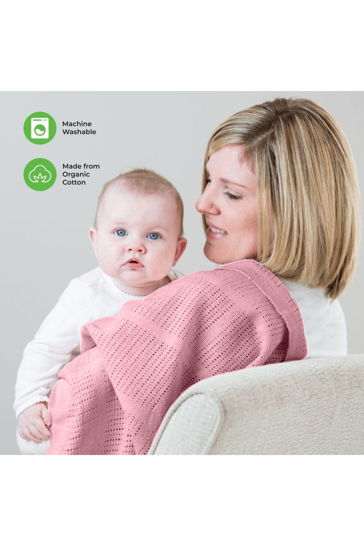 MOON Organic Cellular Blanket 75 X 100 cm – for 0 Months+ - Pink