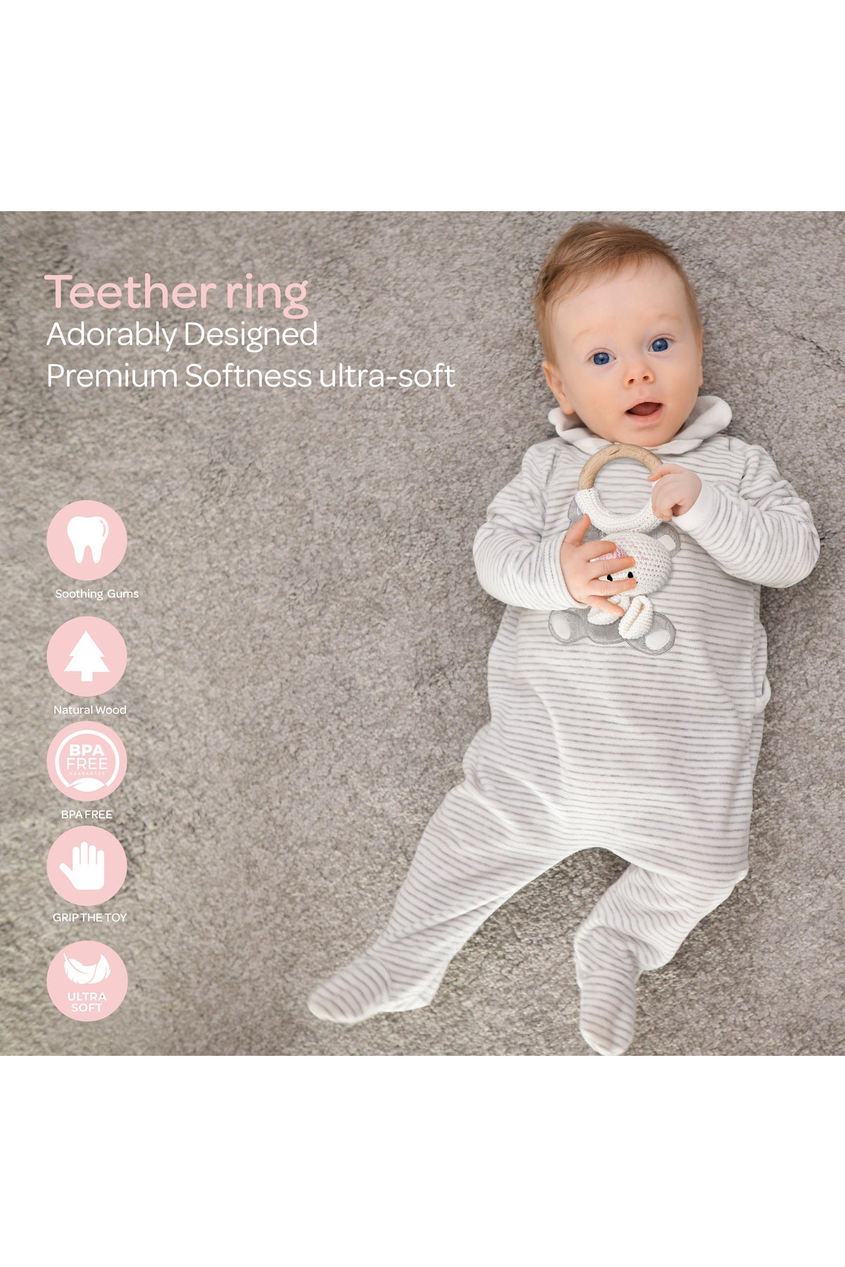MOON Handcrafted Crochet Ring Rattle Toy-Bunny