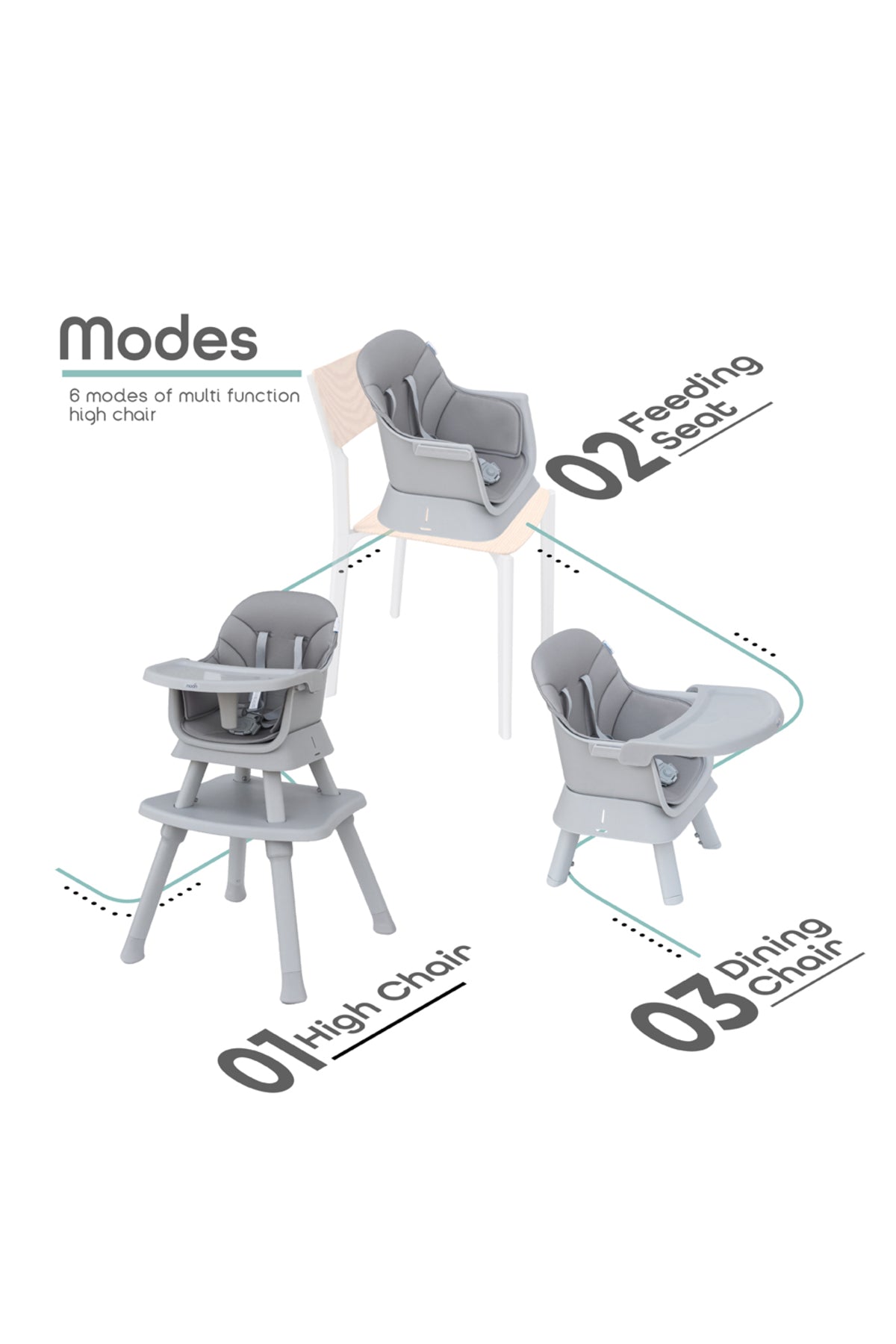 MOON 6 in 1 High Chair - Grey