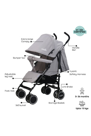 MOON Neo Plus Light Weight Travel Stroller,Light Grey