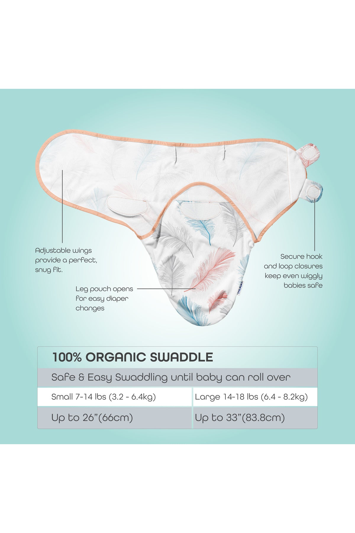 MOON Organic  swaddle- Pink Feather